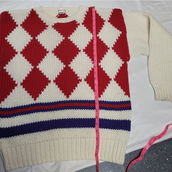 VINTAGE 90s diamond print chunky oversized grandpa sweater L - Picture 8 of 9